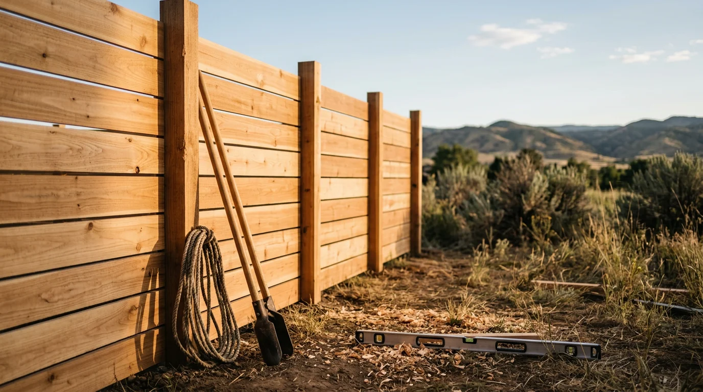 Residential wooden fence installed along a property line