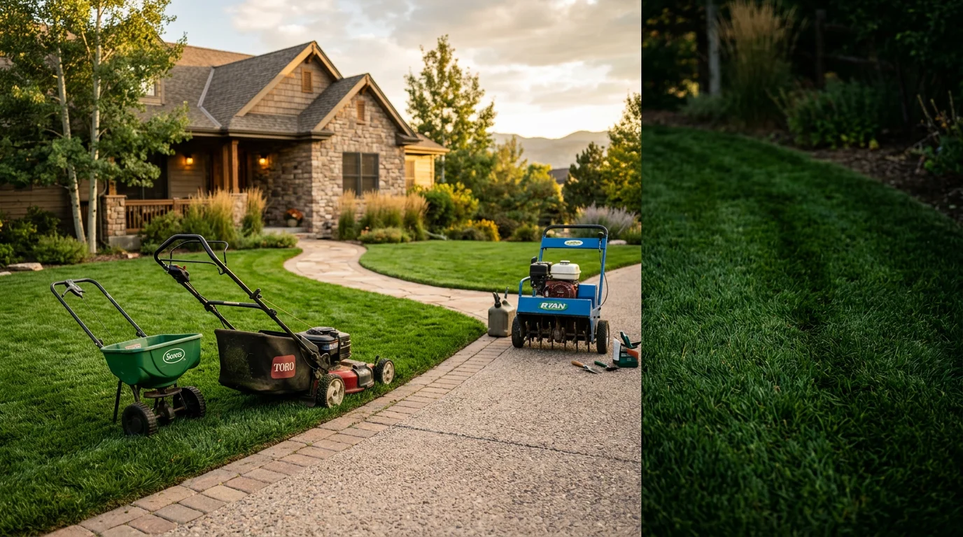 Well-maintained green lawn with clean edges in a residential yard